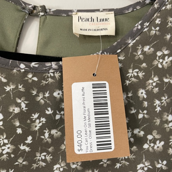 Peach Love Womens Dress Size Medium Green White Floral Ruffle Boho NWT - Picture 4 of 13